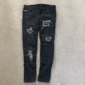 Punk rock black stretch skinny jeans with studs